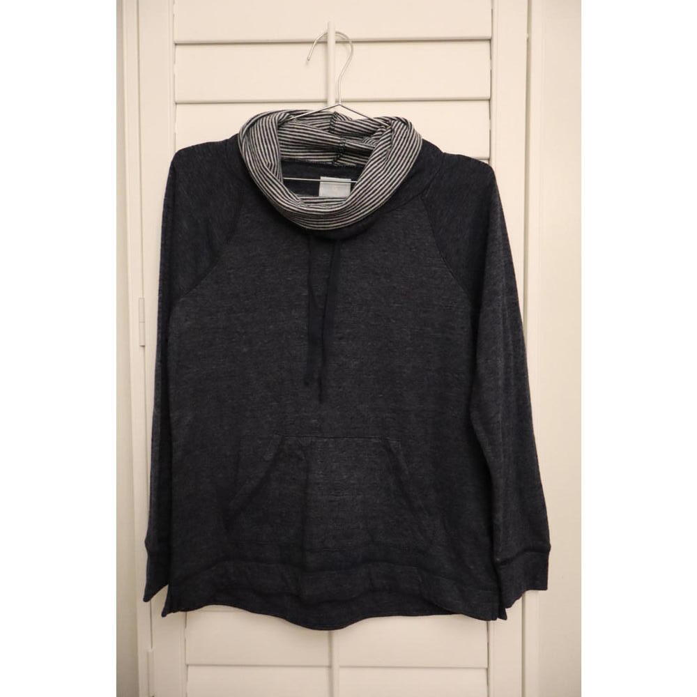 Sunday cowl neck sweater heathered navy blue color with front kangaroo pocket‎